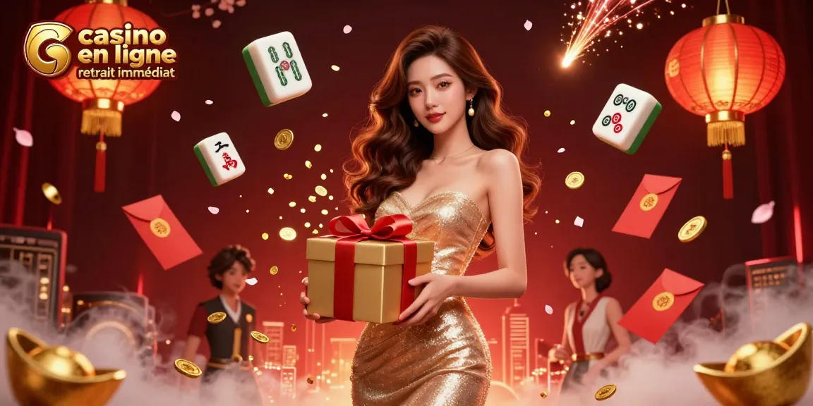 Experience the thrill of casino en ligne retrait immédiat with vibrant elements, gold coins, and festive decorations.