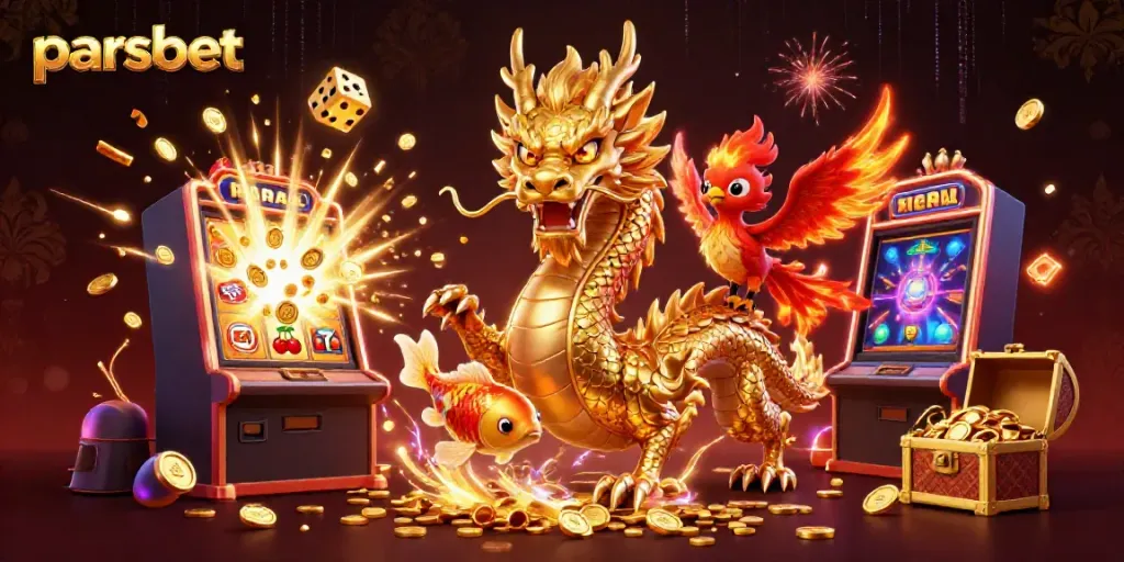 Parsbet ile kazanç sağlayan slot makinelerinin yer aldığı detaylı dijital illüstrasyon.