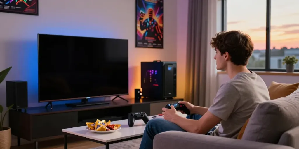 Engaging akunjp online gaming scene with cozy atmosphere and modern decor.