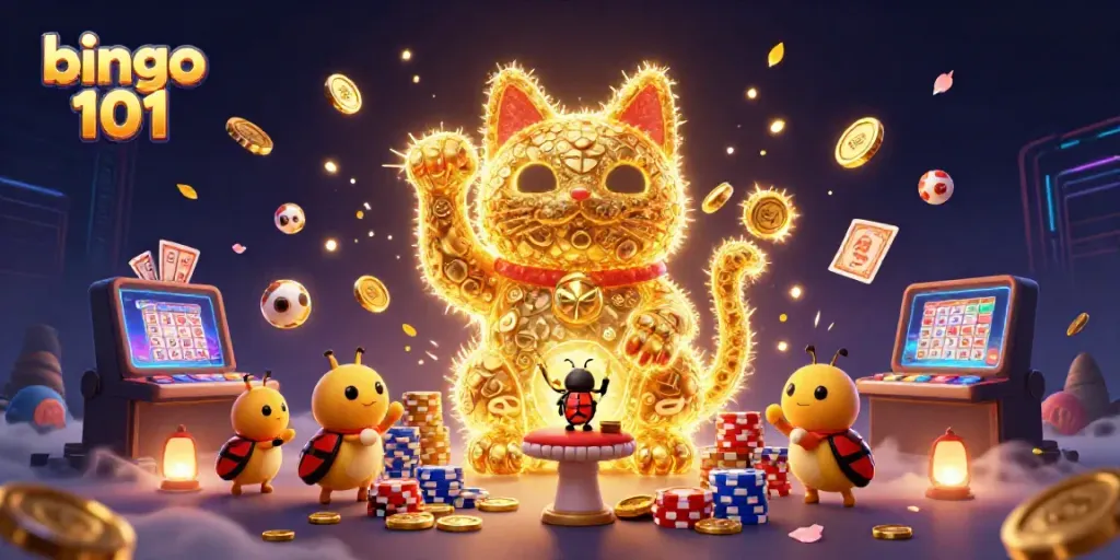 Engage in Bingo 101 excitement with dynamic elements like bingo balls and golden rewards.
