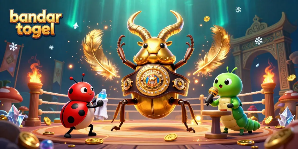 Engage with the vibrant bandar togel scene featuring a golden stag beetle and colorful characters.
