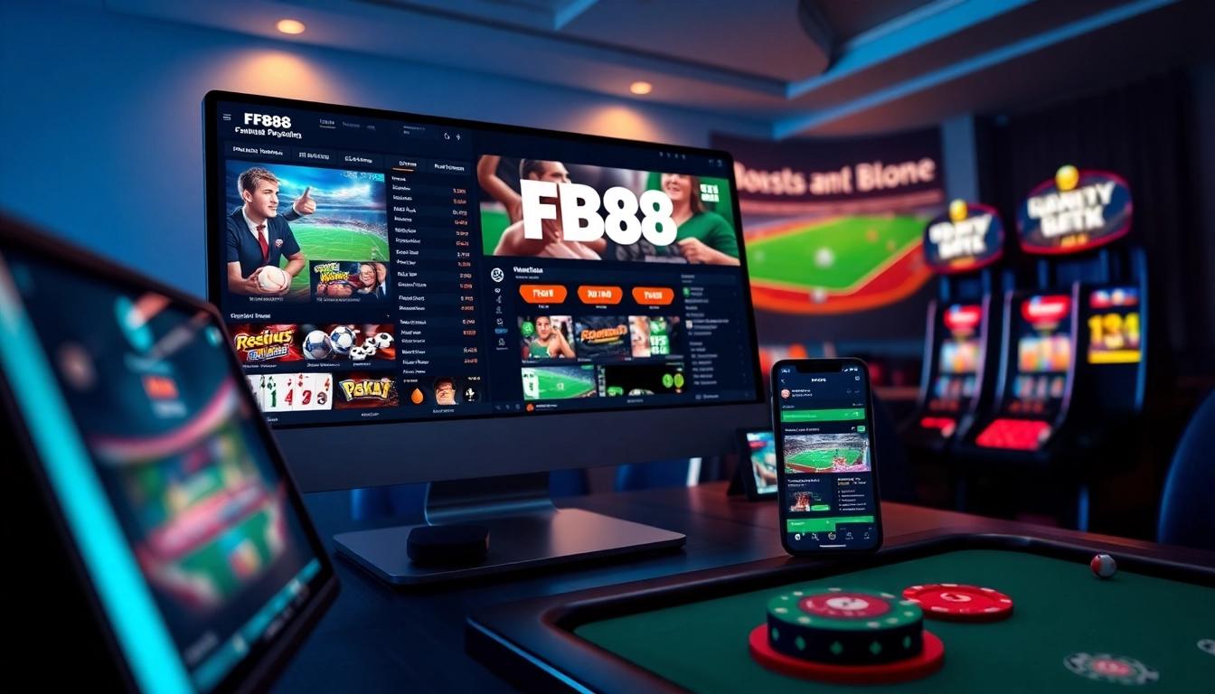 Exciting digital gaming scene showcasing fb88's online casino and sports betting platforms.