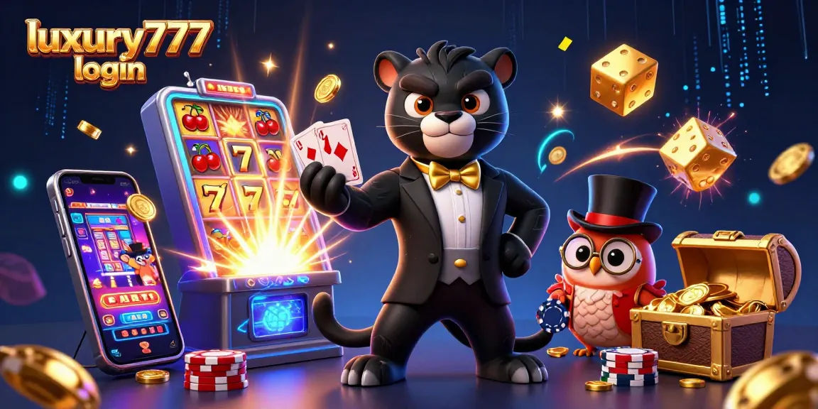 Masuk ke luxury777 login dengan desain 3D yang menakjubkan menampilkan karakter menarik dan elemen kasino.