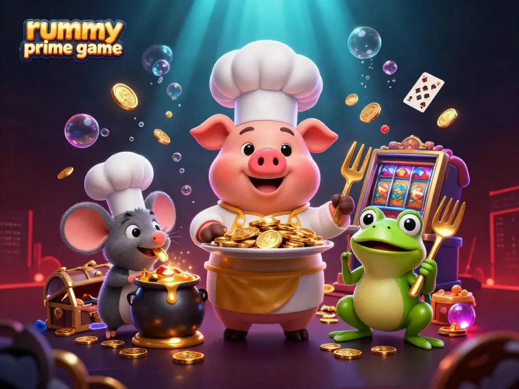 Experience the excitement of rummy prime game with dynamic characters in a vibrant casino-themed scene.