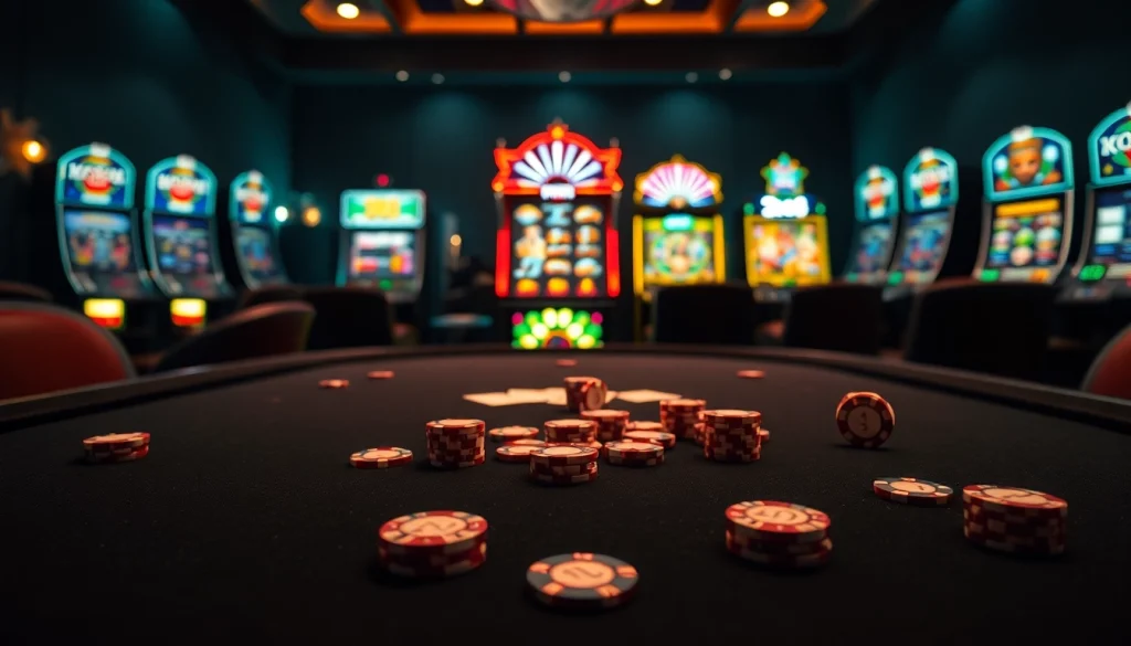 Engage with hidden wiki 2026 through a luxurious casino scene featuring strategic poker and vibrant slot machines.