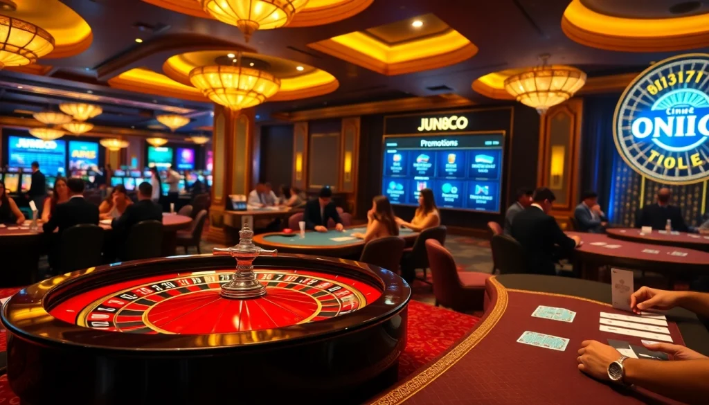 Players enjoying a thrilling moment at a casino table showcasing jun88 con promotions.