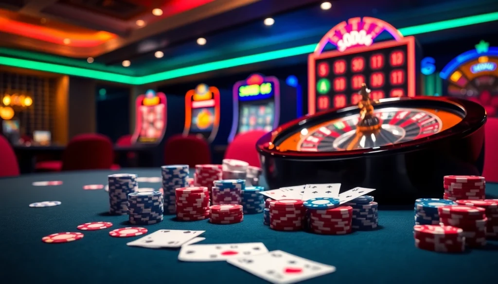 SODO66 poker chips and a roulette wheel in an elegant casino setting.