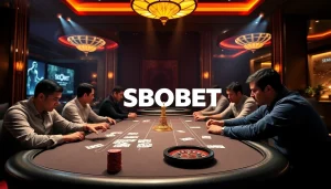 SBOBET poker game setup highlighting intense focus and high stakes atmosphere.