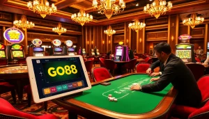 Engaging GO 88 online gambling experience with vibrant casino elements and luxury atmosphere.