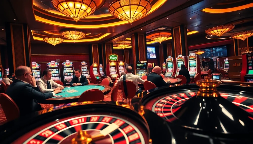 Players enjoy poker and roulette at a luxurious casino while engaging with innovative technology inspired by https://kjc.ad/.