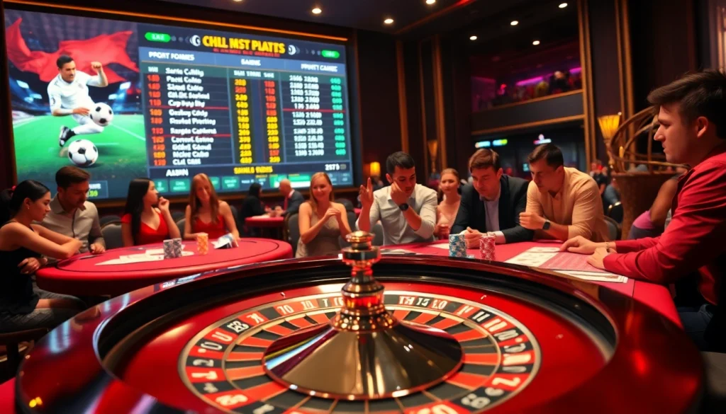 Soi kèo bóng đá being analyzed in a luxurious casino environment with poker chips and betting slips.