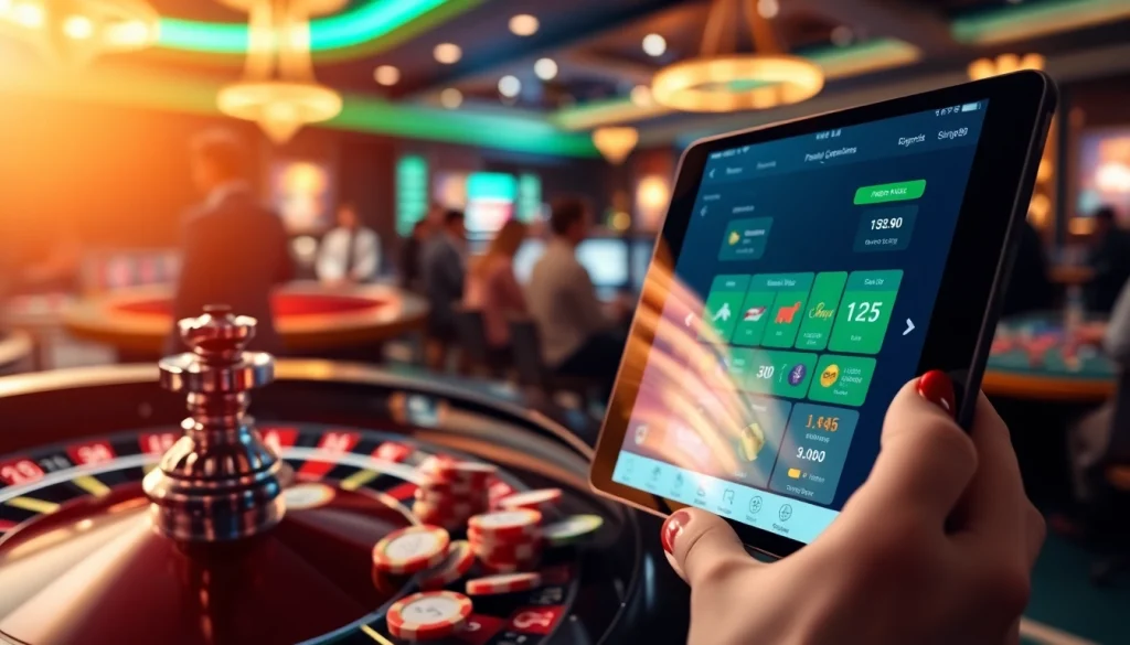 Experience the thrill of king88 with a luxurious casino scene featuring roulette and poker action.
