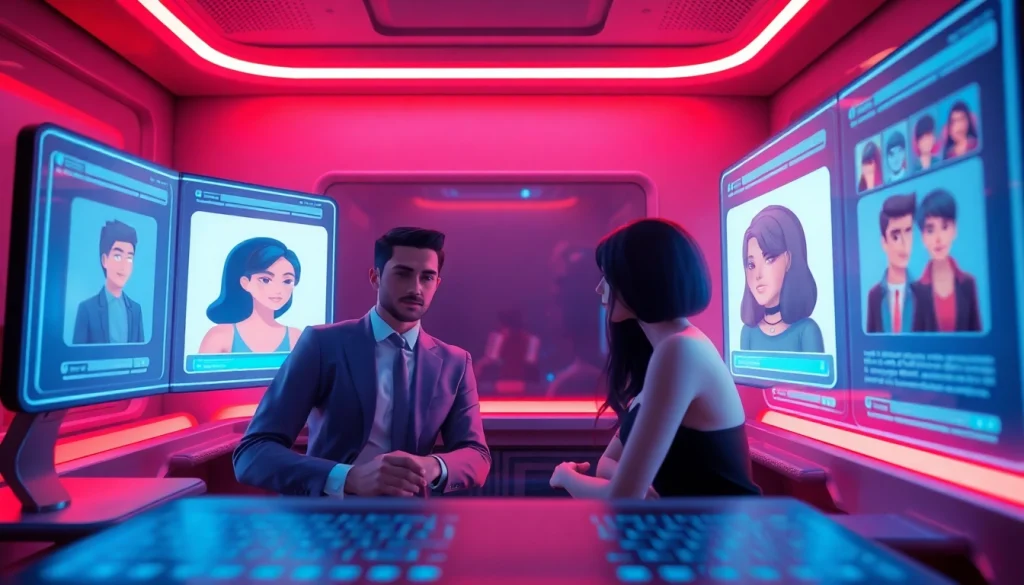 Immerse in a dynamic AI chat porn environment showcasing intimate virtual interactions with diverse avatars.