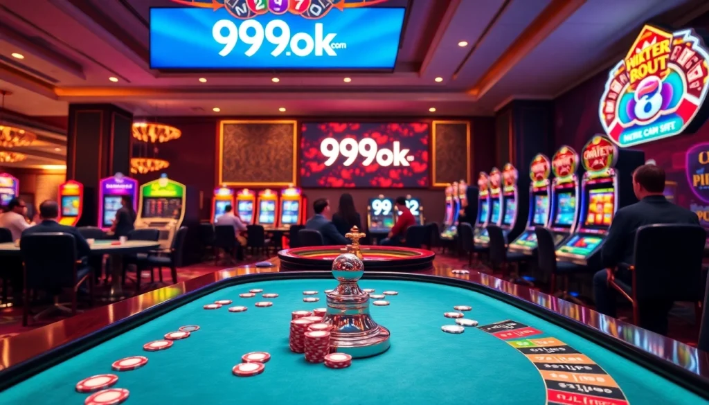 Exciting gameplay at 99ok com with colorful casino tables and vibrant slot machines.