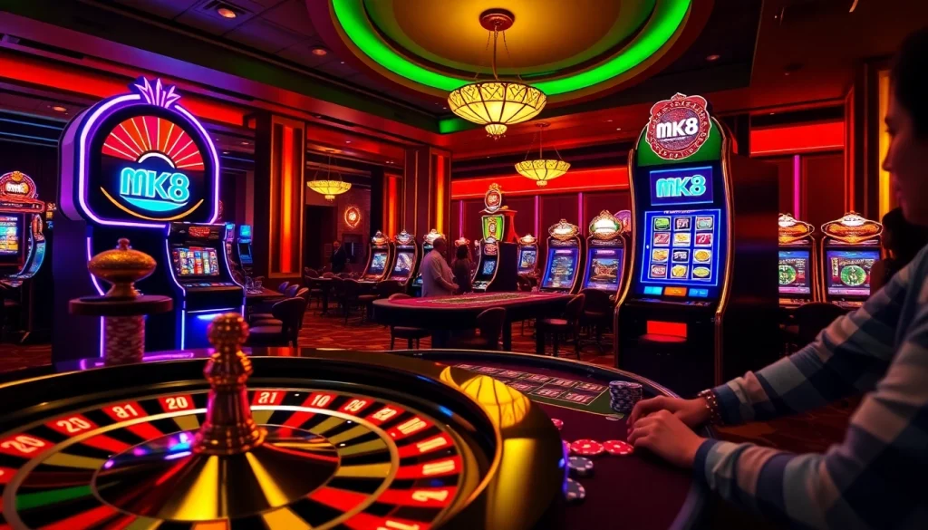 Spin the reels on an exciting mk8 slot machine surrounded by vibrant casino atmosphere.