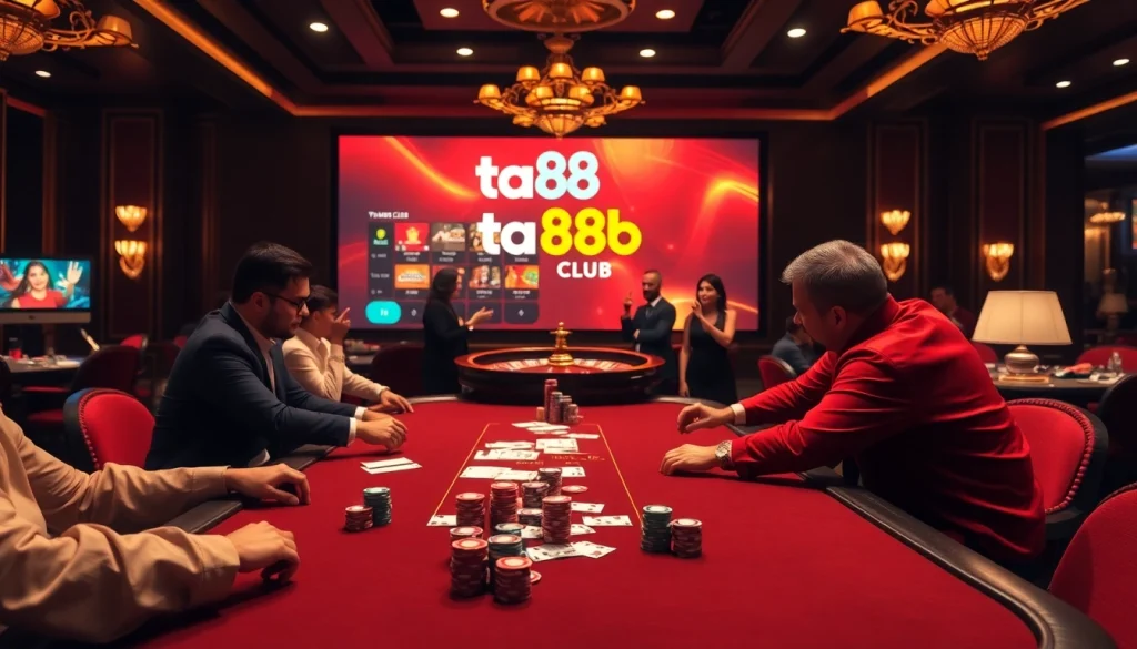 Experience high-stakes excitement at the ta88 club poker table surrounded by vibrant casino energy.