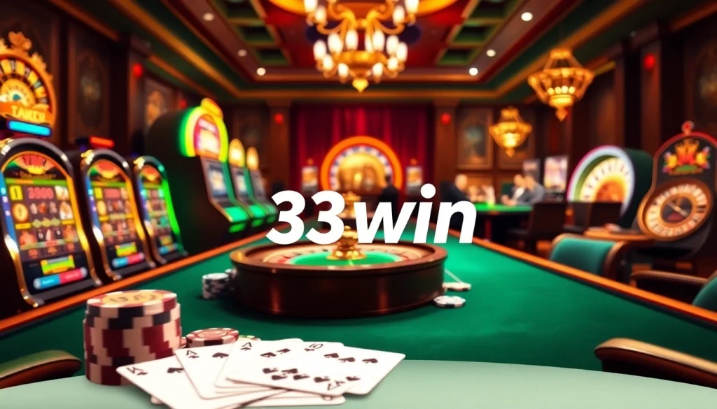 Experience the thrill of 33win's vibrant casino gaming environment with poker, slots, and roulette.