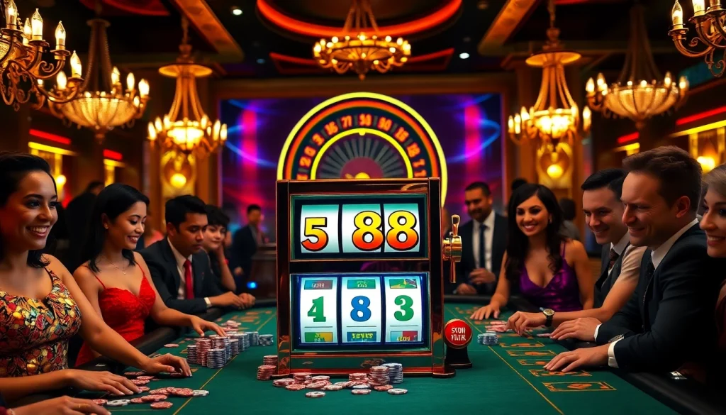 Engaging players at the slot88 machine in a vibrant casino atmosphere.