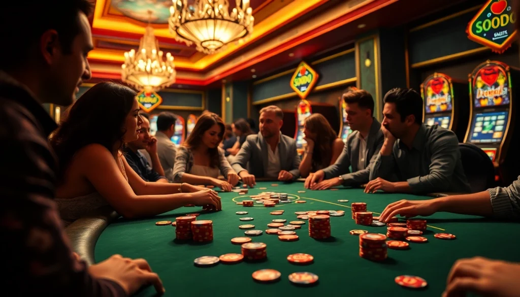 SODO66 casino scene with vibrant poker tables and lively slot machines.