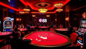 Experience thrilling gameplay at nhà cái 88i with lively casino tables and vibrant gaming atmosphere.