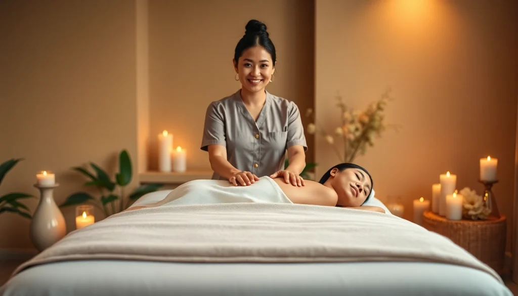 Experience the ultimate comfort of 오산출장마사지 with a professional masseuse preparing in a serene ambiance.
