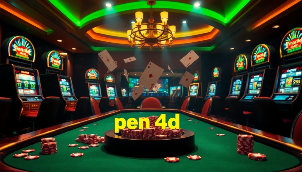 Experience thrilling gameplay with "pen 4d" at an elegant casino poker table.