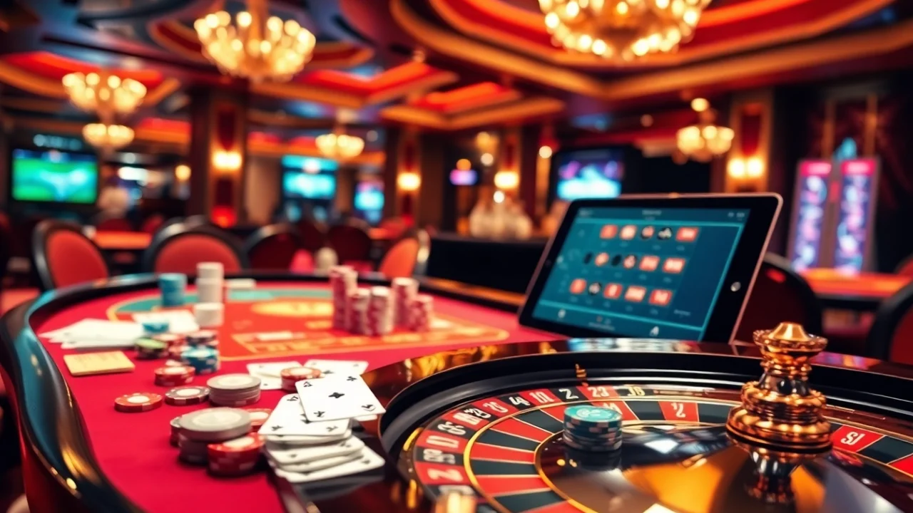 Exciting casino table setup showcasing chips and cards for https://kkwin.diy/ enthusiasts.
