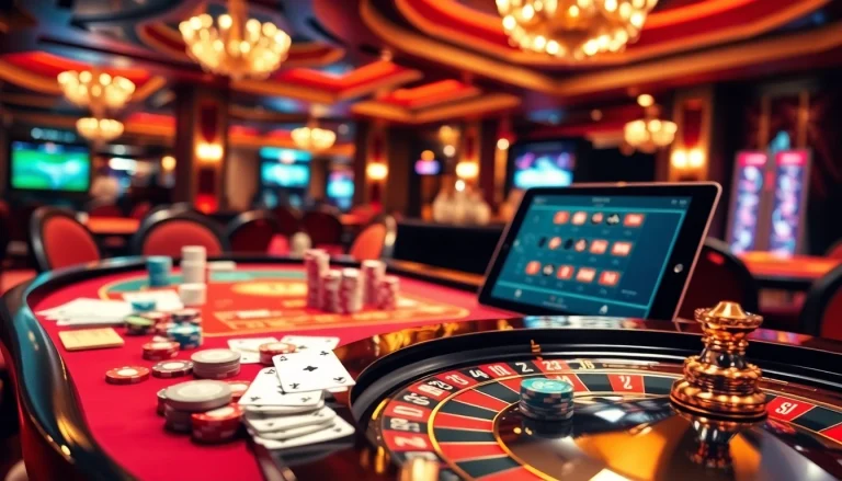 Exciting casino table setup showcasing chips and cards for https://kkwin.diy/ enthusiasts.