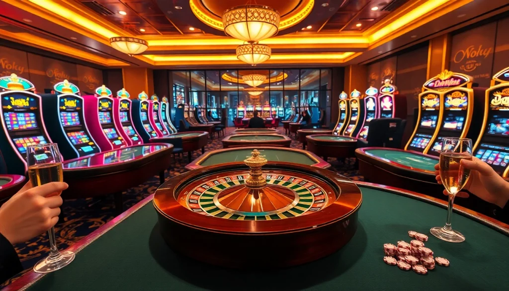 Placing bets at the glamorous idnslot casino with thrilling roulette wheels and vibrant slot machines.