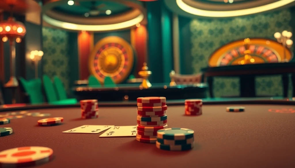SODO Casino thrilling poker action with chips and cards on a luxurious table.