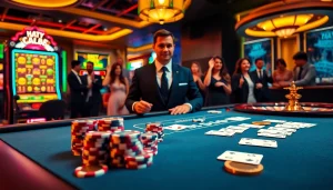 Exciting gaming atmosphere with Hay88 poker chips and vibrant casino elements.