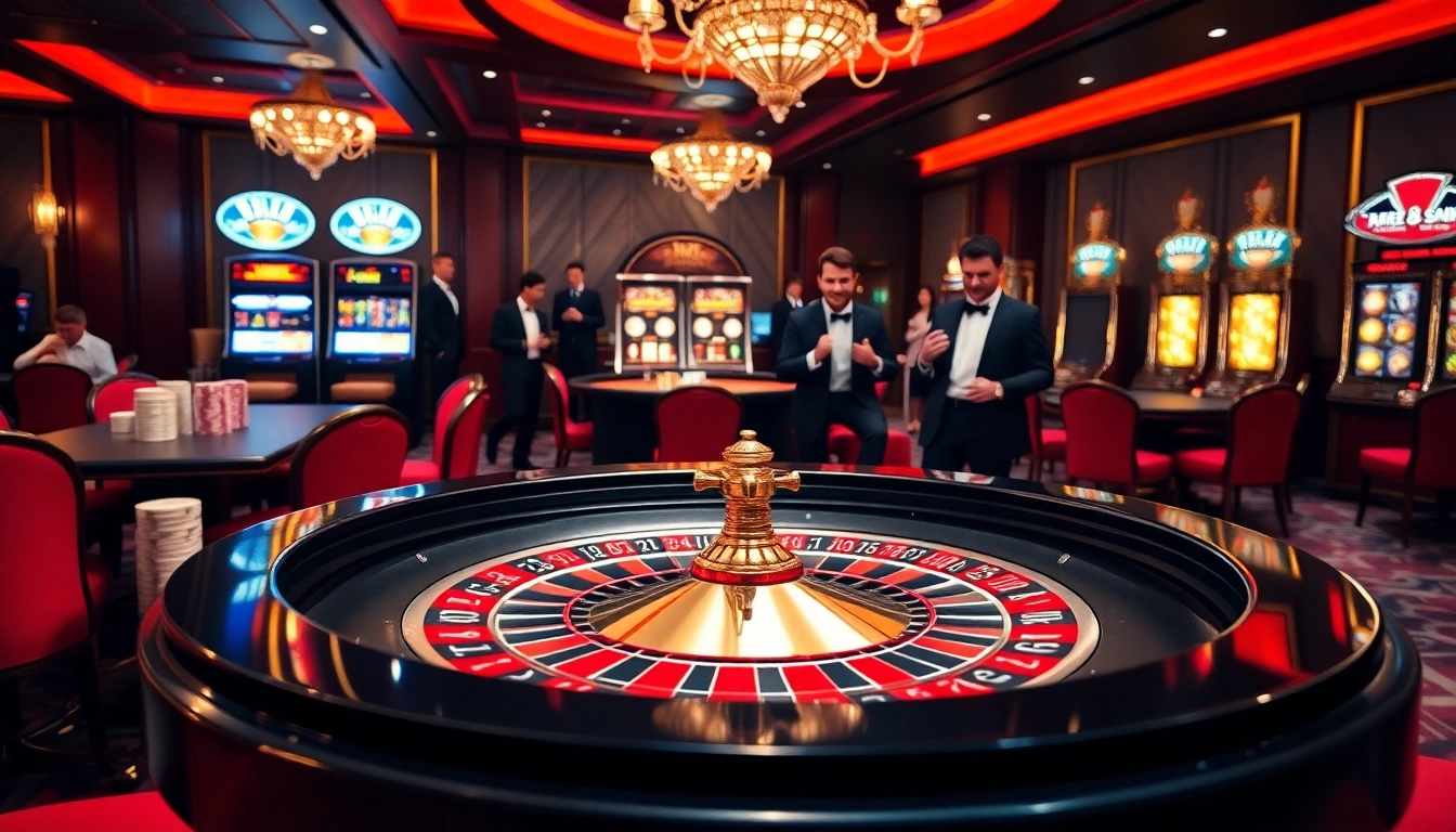 RR88 players enjoy excitement at a luxurious casino table with vibrant poker chips and slot machines.