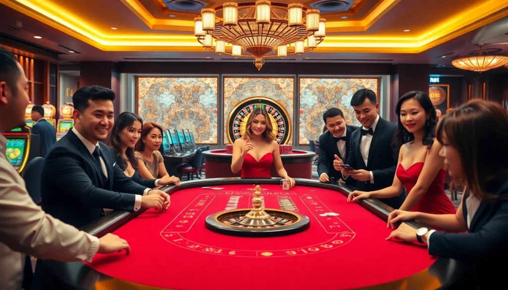 Experience the thrill of baccarat at https://xx88.us/, featuring an exciting casino atmosphere with players at a vibrant table.