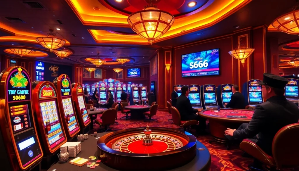 S666 casino scene showcasing vibrant gaming tables and exciting slot machines.