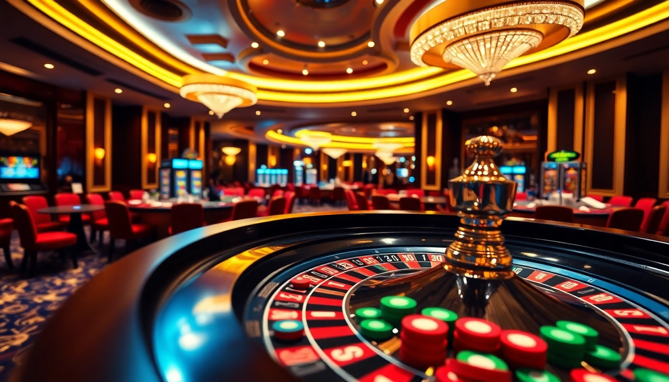 Spieler genießen Casino spielen an einem Roulette-Tisch in luxuriösem Ambiente.